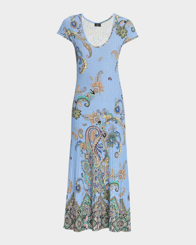 Lucky Charm Print Scoop-Neck Rib Midi Dress